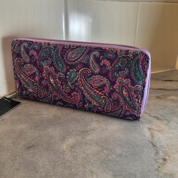 Elegant Paisley Wallet Clutch zippered, purple pink and blue Boho Chic - Picture 1 of 5